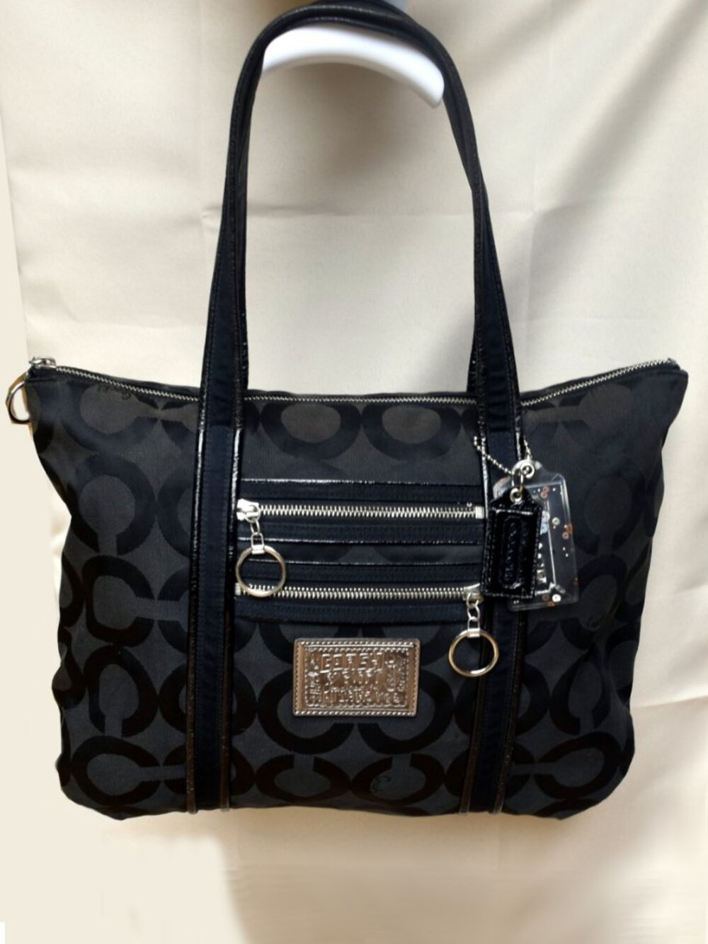 Coach Poppy Op Art Glam Tote Black Jacquard Shoulder Bag 13826 Double Tags